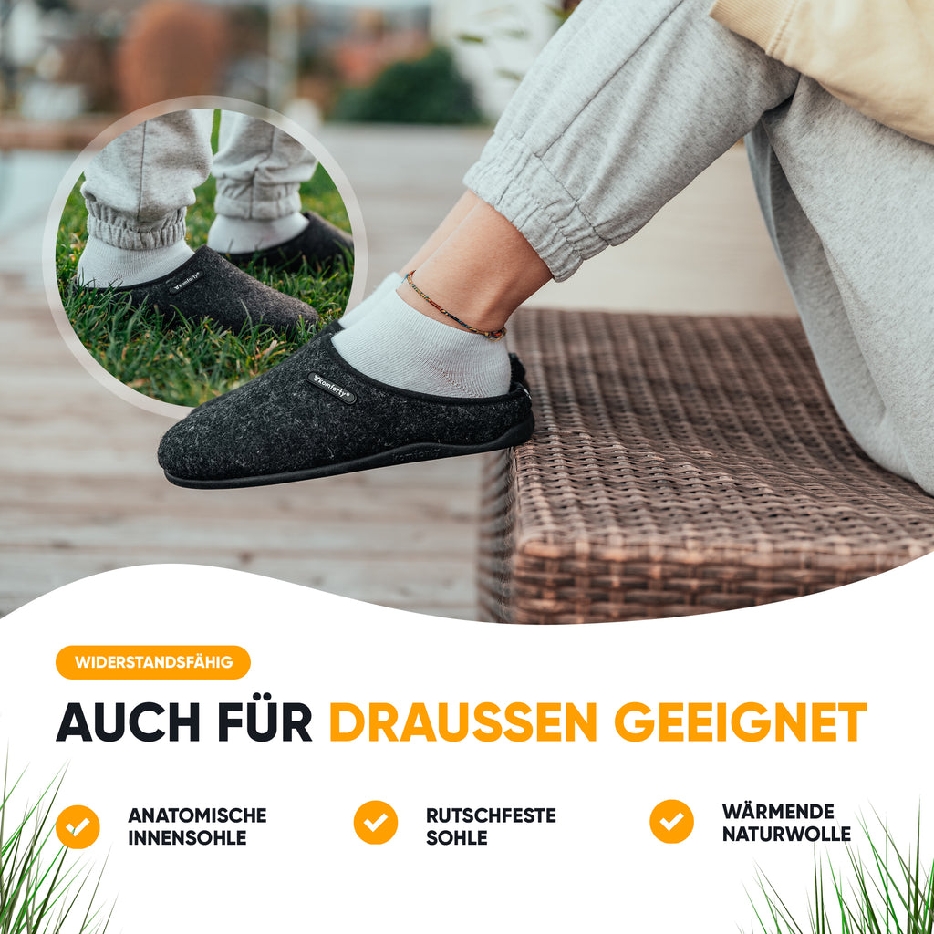Komforty Unisex Hausschuhe aus Wolle - Rutschfest, für Drinnen & Draußen